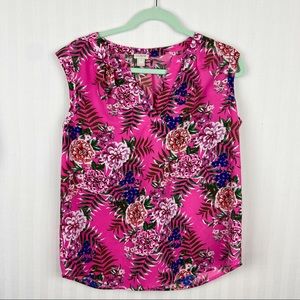 J Crew Fuchsia Floral Sleeveless Top 6 Medium